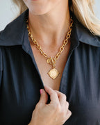 Gold Intaglio Coin Front Toggle Necklace