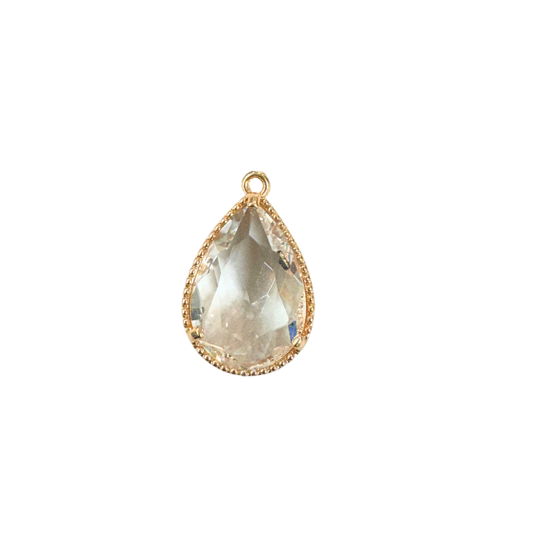 Large Gold Vintage Teardrop Colored Glass Charm