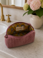 Velvet and Block Print Lined Cosmetic Pouch