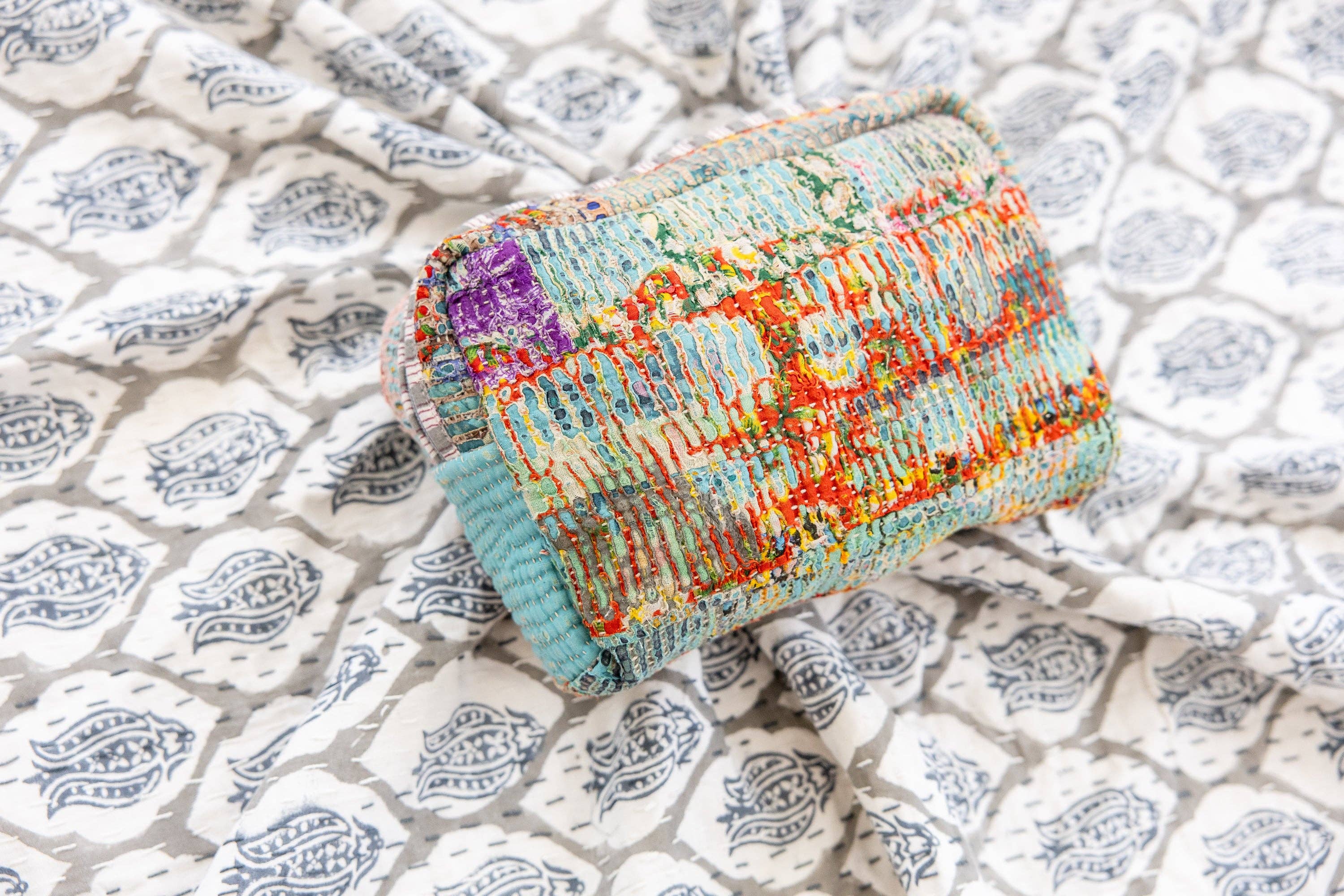 Sunburst Threads Antique Kantha Cosmetic Bag