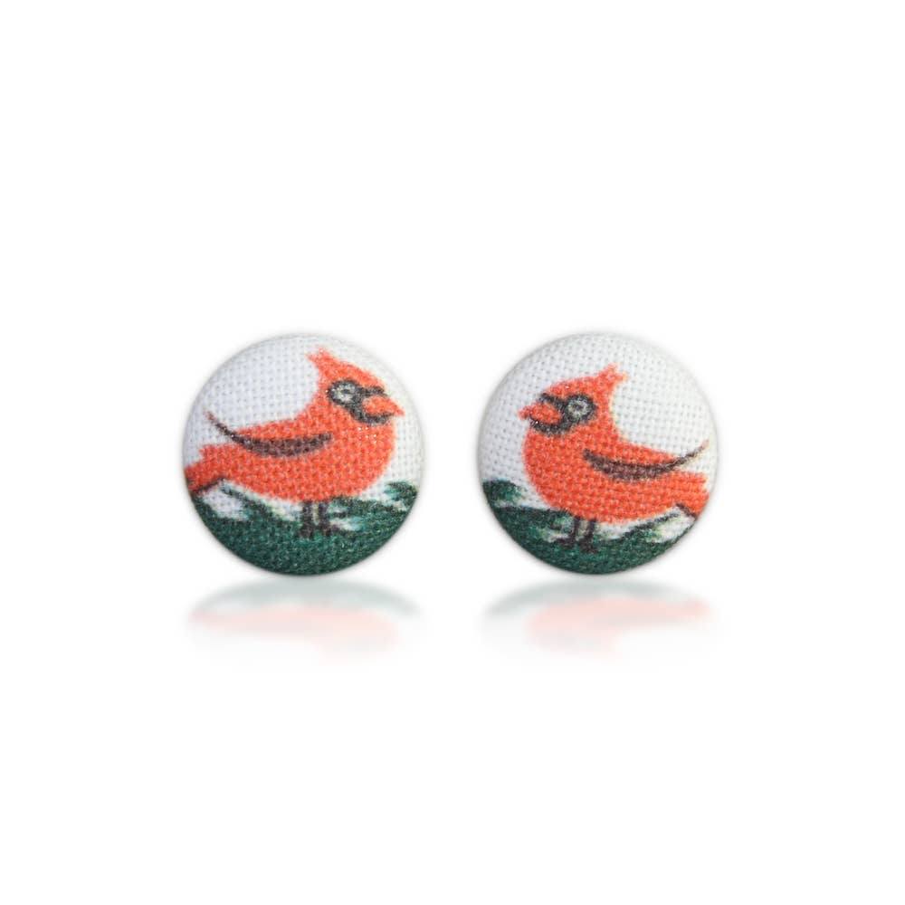 Cardinal Fabric Button Earrings