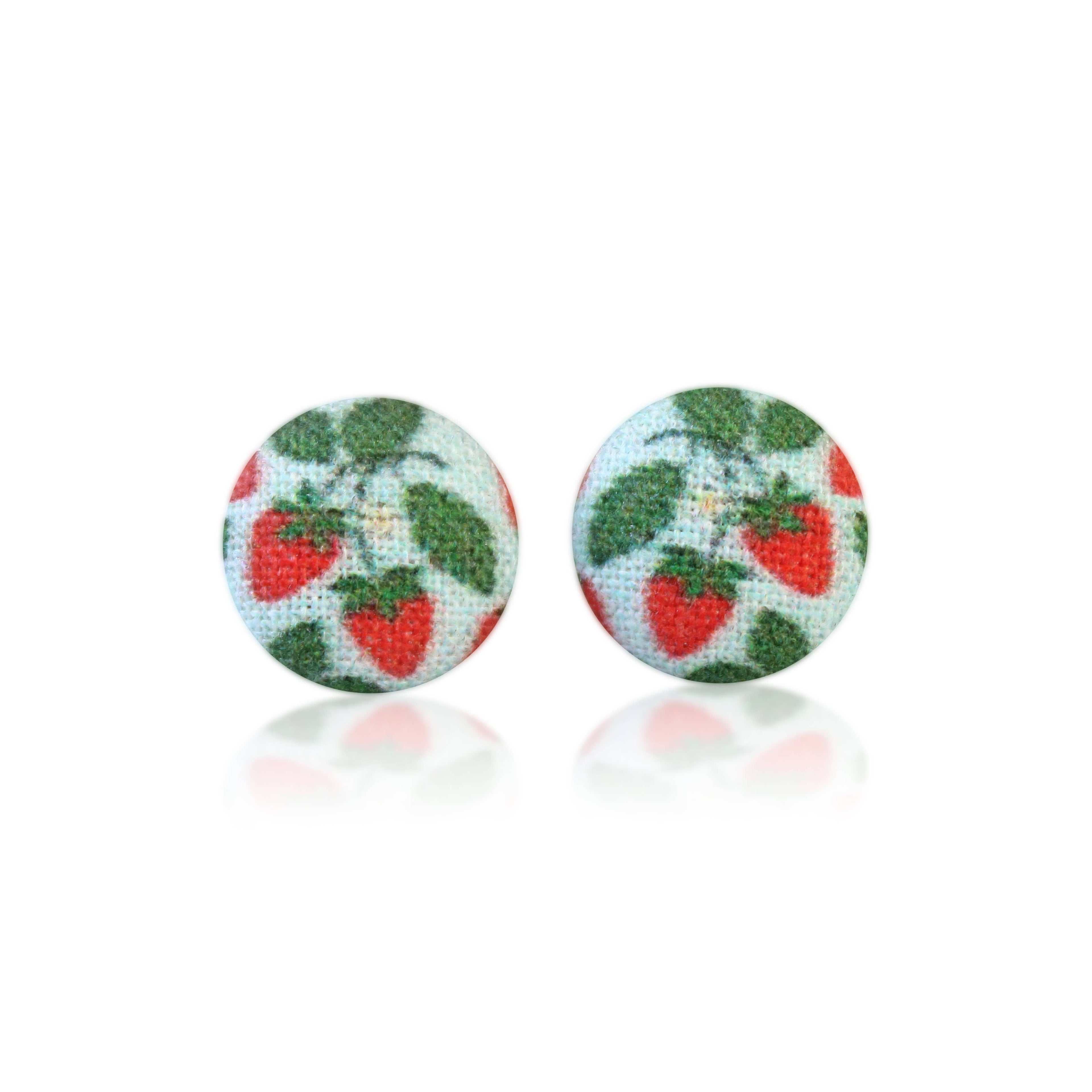 Strawberry Patch Fabric Button Earrings