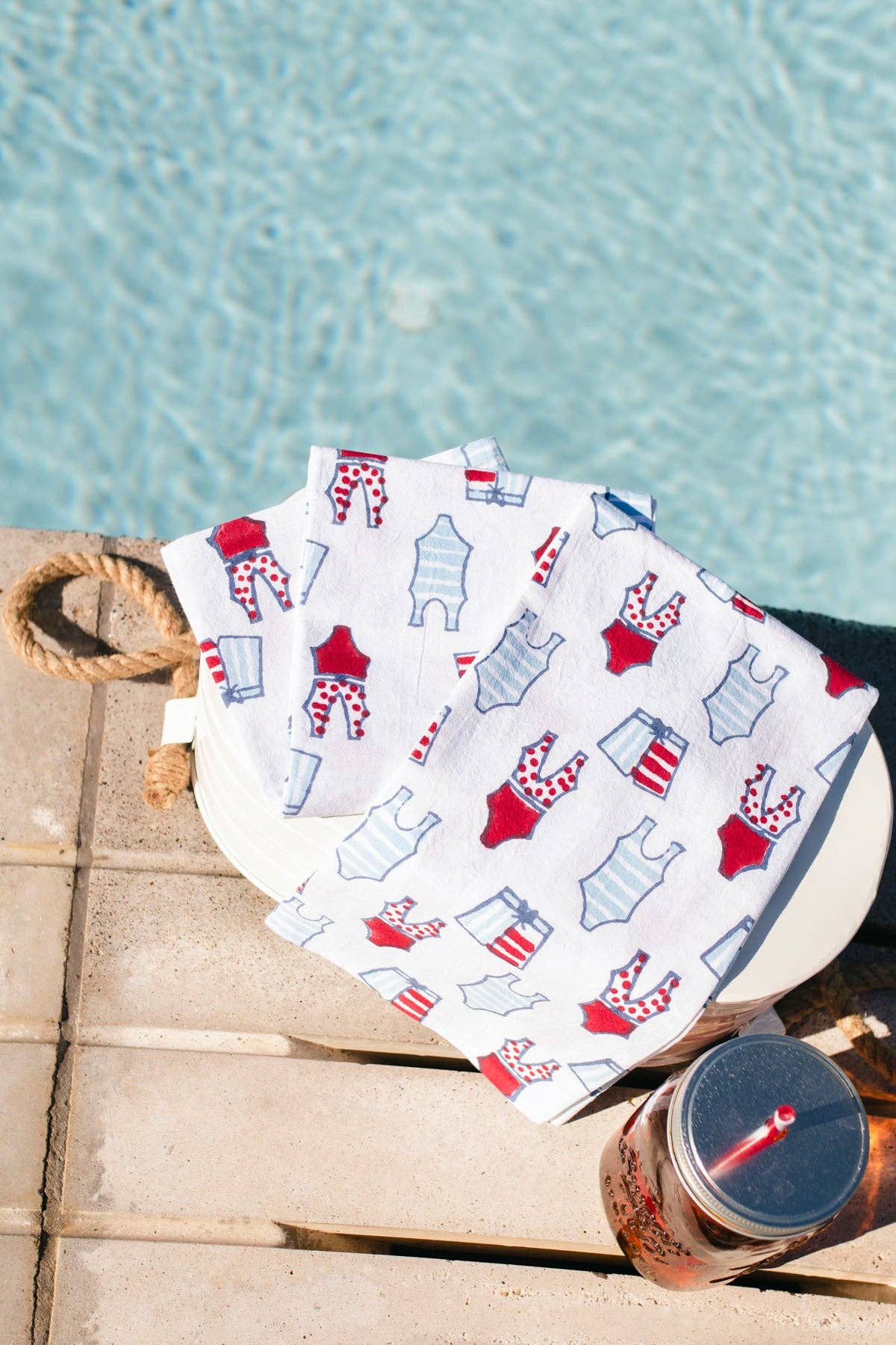 Navy & Red Swimsuits  Tea Towel