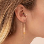 Rectangle Stone Earring | Rose Quartz/Amber/Gold