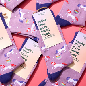 Save LGBTQ Lives Socks (Purple Unicorns)