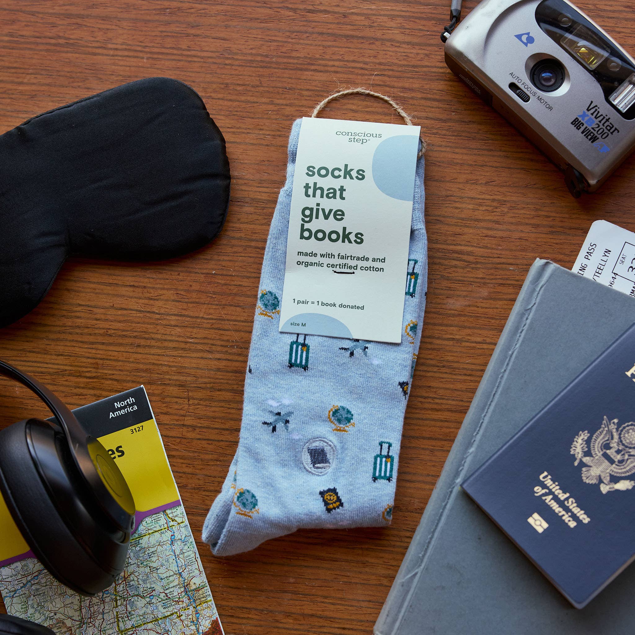 Socks that Give Books (Blue Travel)
