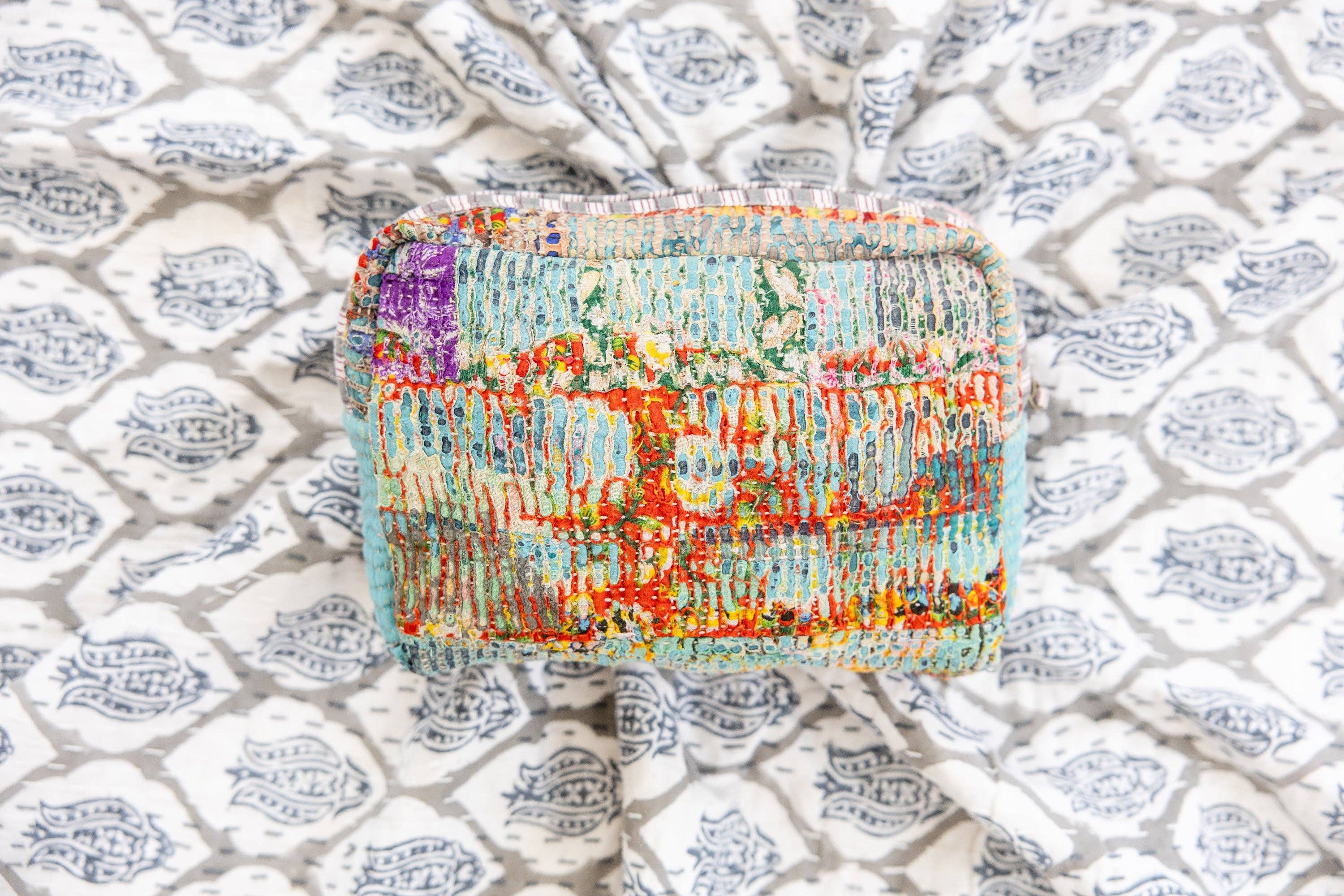 Sunburst Threads Antique Kantha Cosmetic Bag