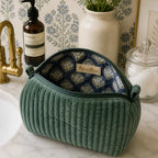 Velvet and Block Print Lined Cosmetic Pouch