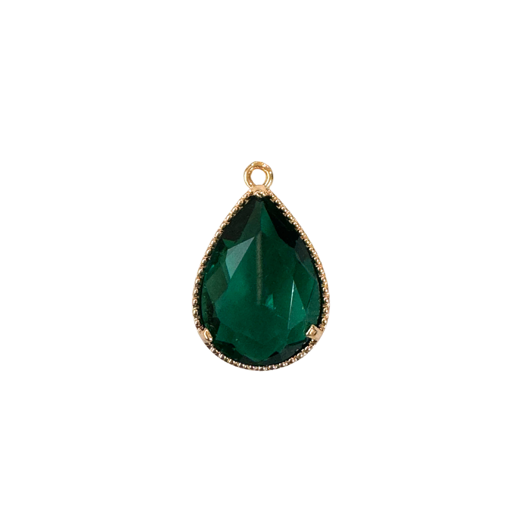 Large Gold Vintage Teardrop Colored Glass Charm