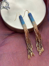 Beaded Handwoven Ombre Tassel Earrings (Indigo)