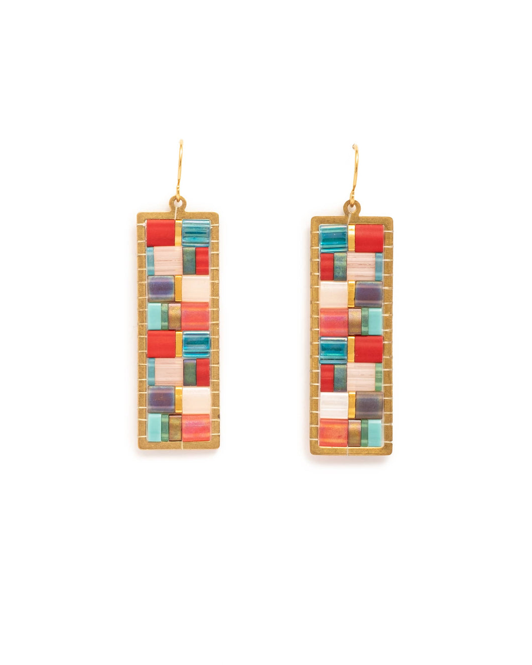 Mosaic Tila and Brass Earrings