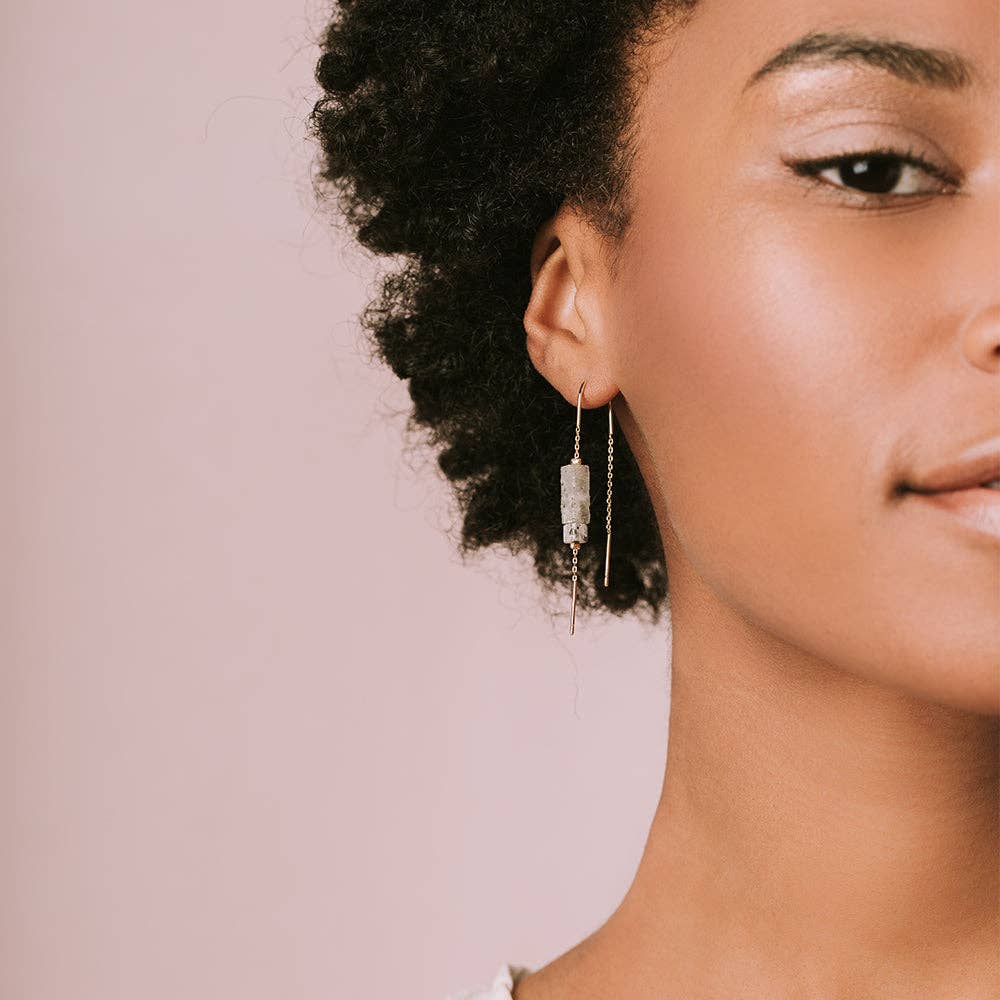 Rectangle Stone Earring | Rose Quartz/Amber/Gold