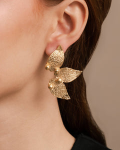 Brushed Gold Leaf Trio Statement Earrings