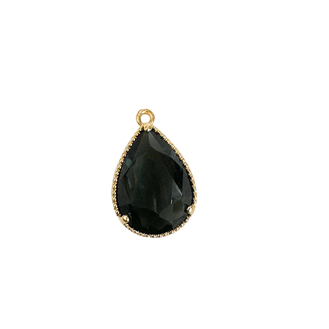 Large Gold Vintage Teardrop Colored Glass Charm