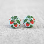 Strawberry Patch Fabric Button Earrings