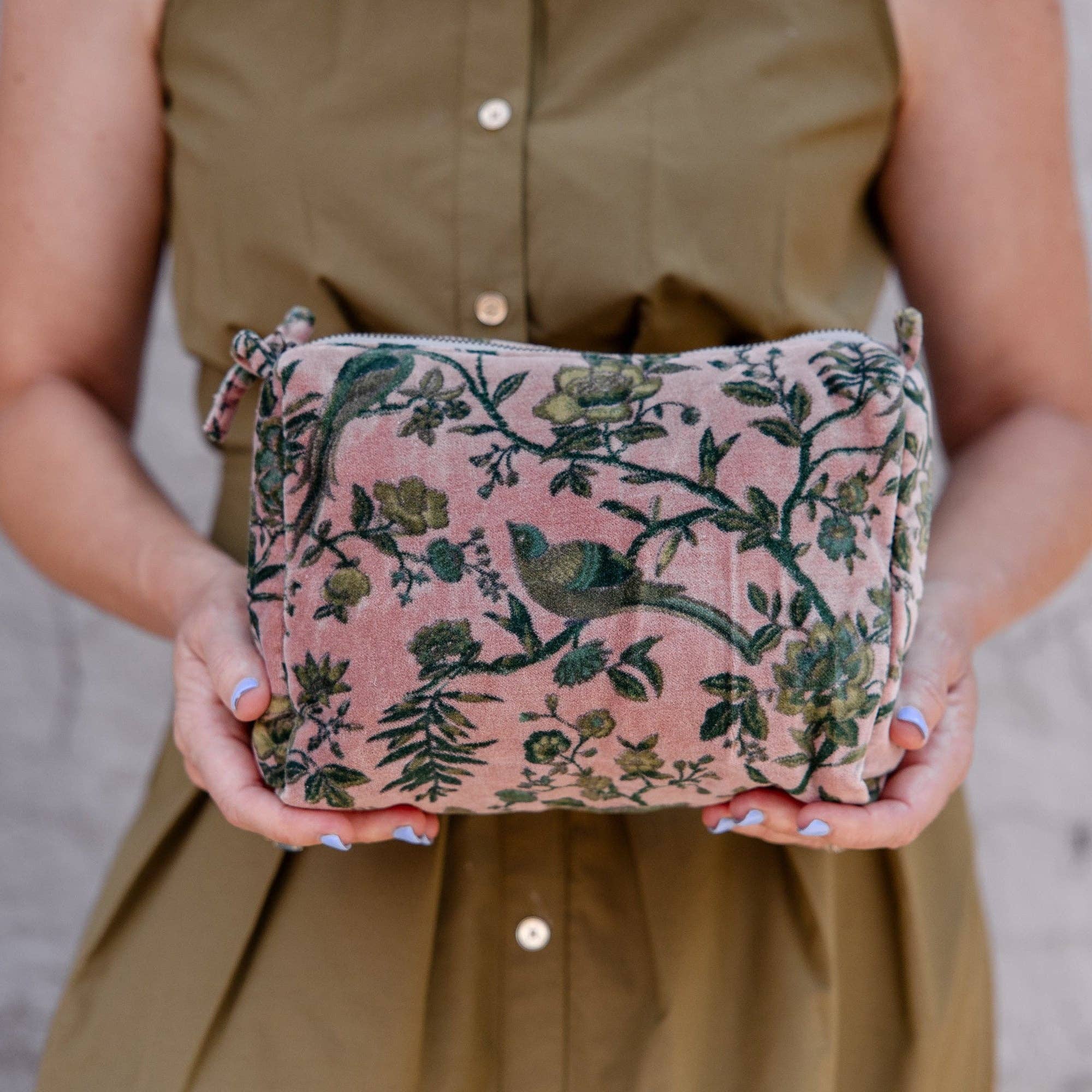 Blush Garden Velvet Cosmetic Pouch