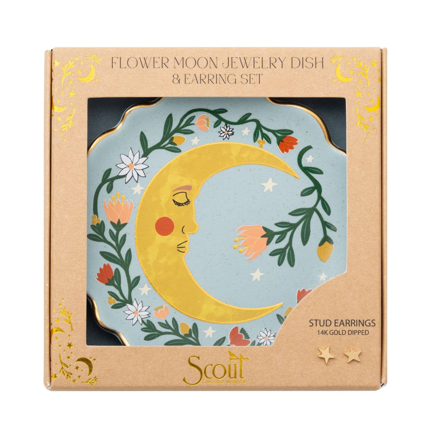 Jewelry Dish & Stud Earring Set - Flower Moon/Blue
