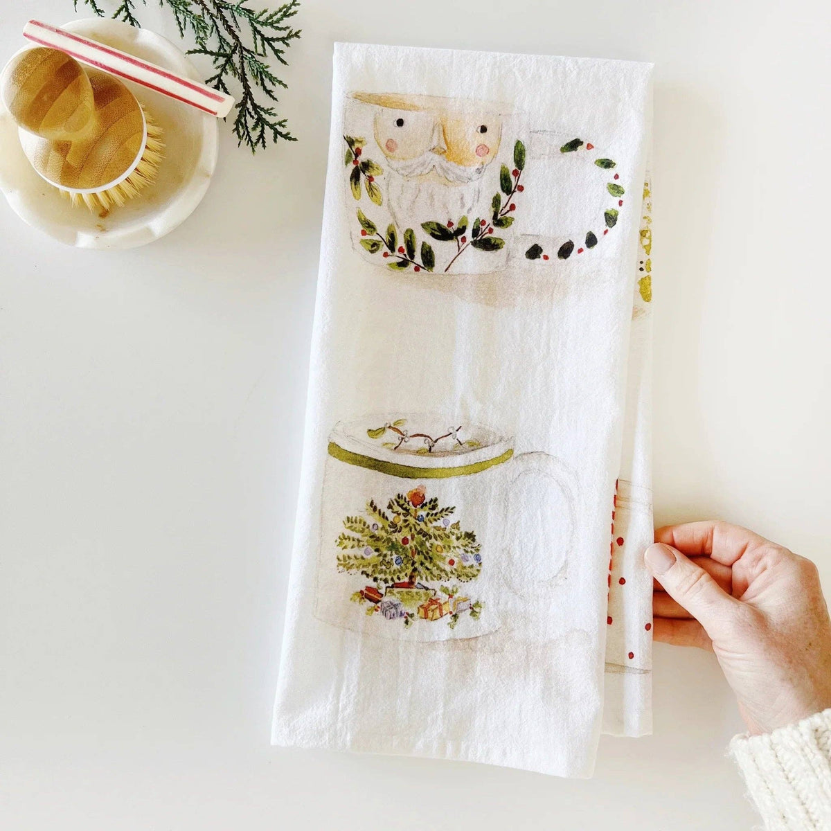Christmas mugs tea towel