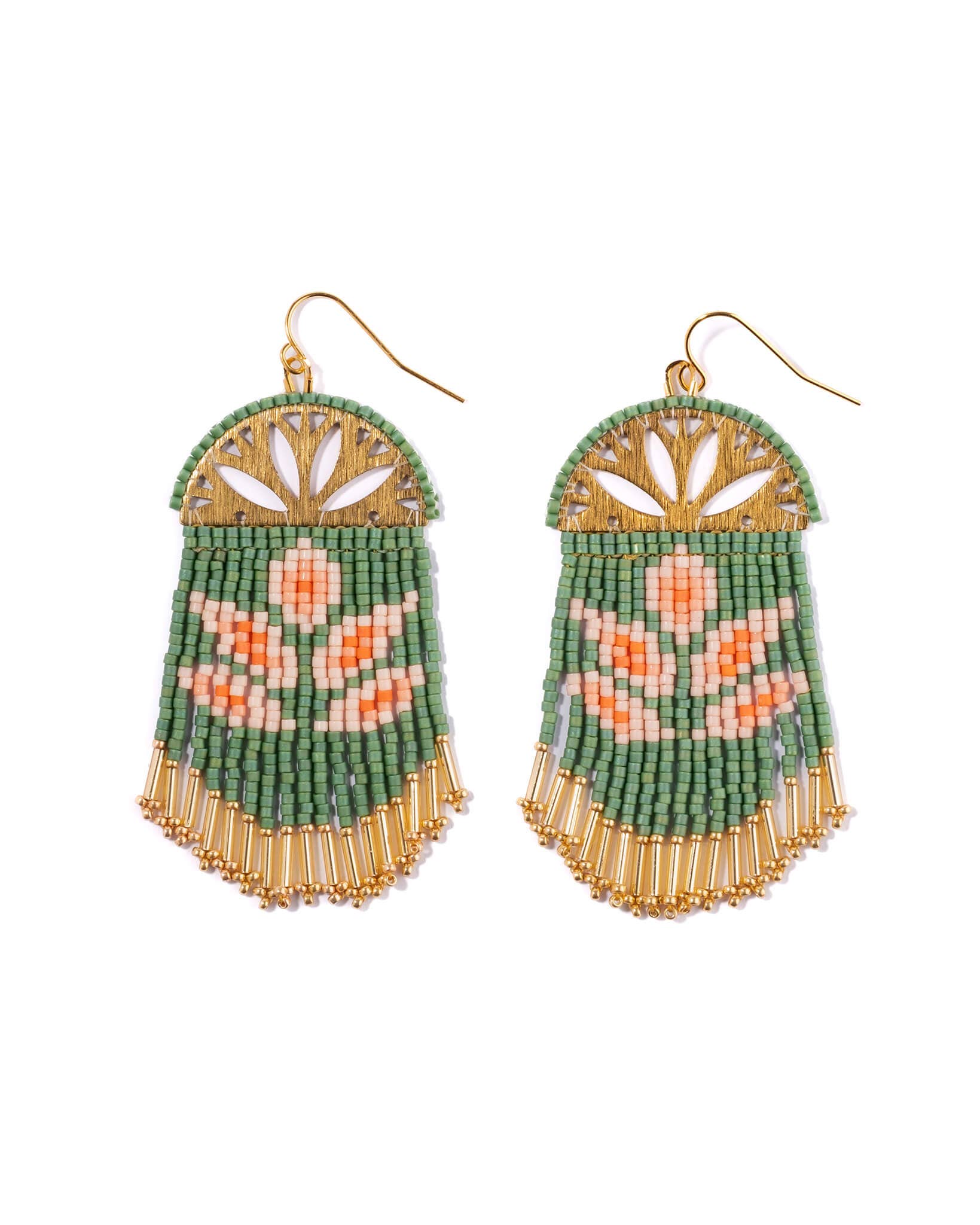 Beaded Handwoven Lotus Fringe Earrings