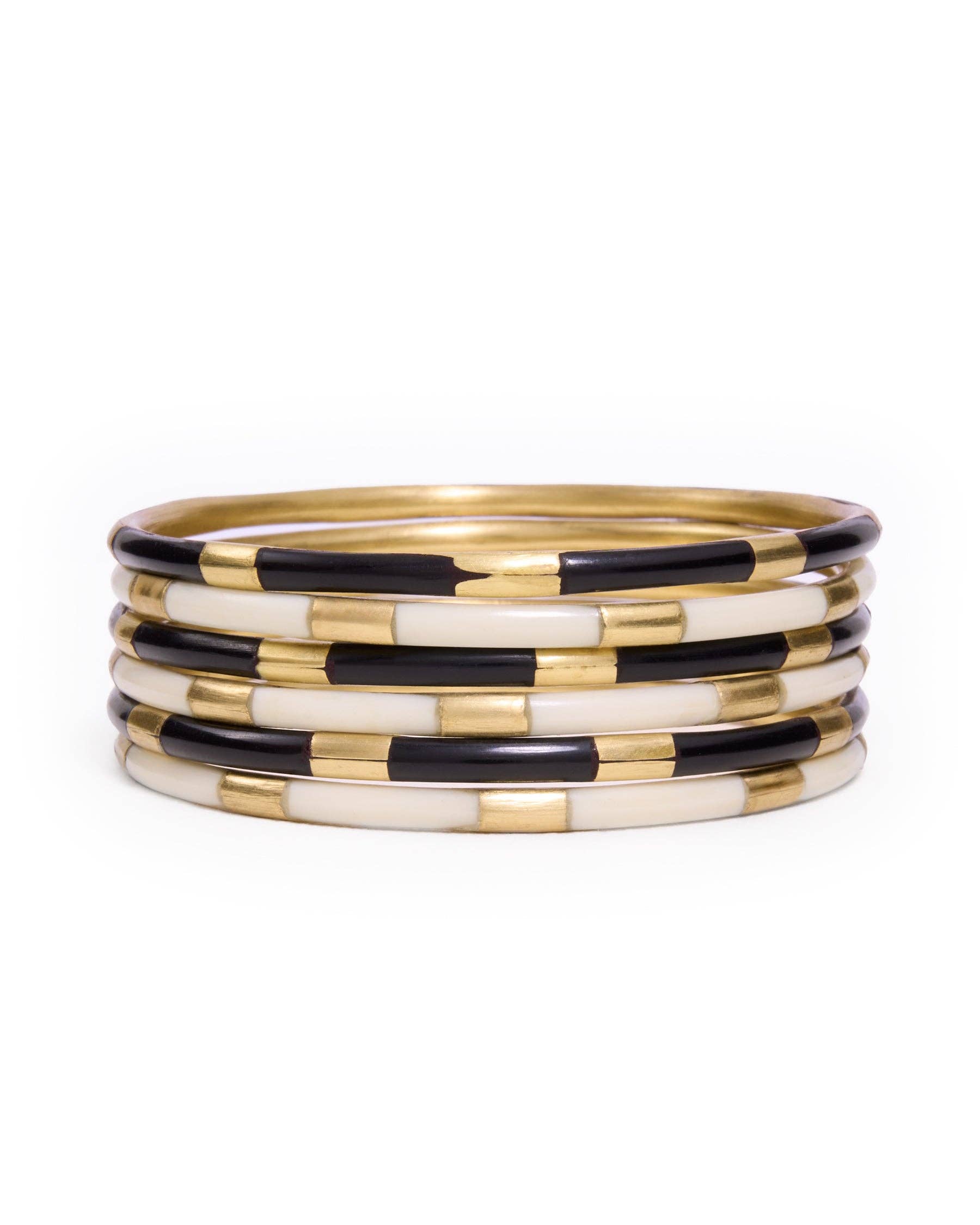 Katherine Bangle Set of 6 Black, White, + Brass