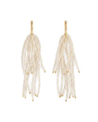 Marissa Brass + Bead Fringe Earrings Cream