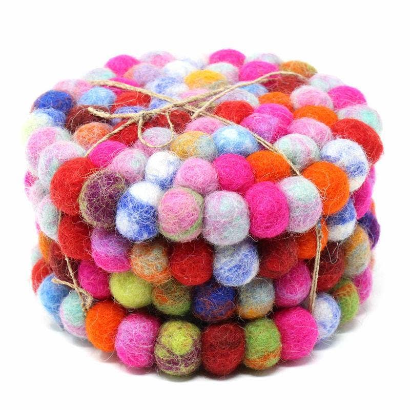 Rainbow Felt Ball Coasters - Set of 4