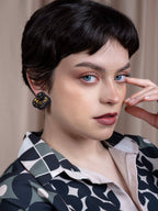 Embroidered Scallop Stud Earrings