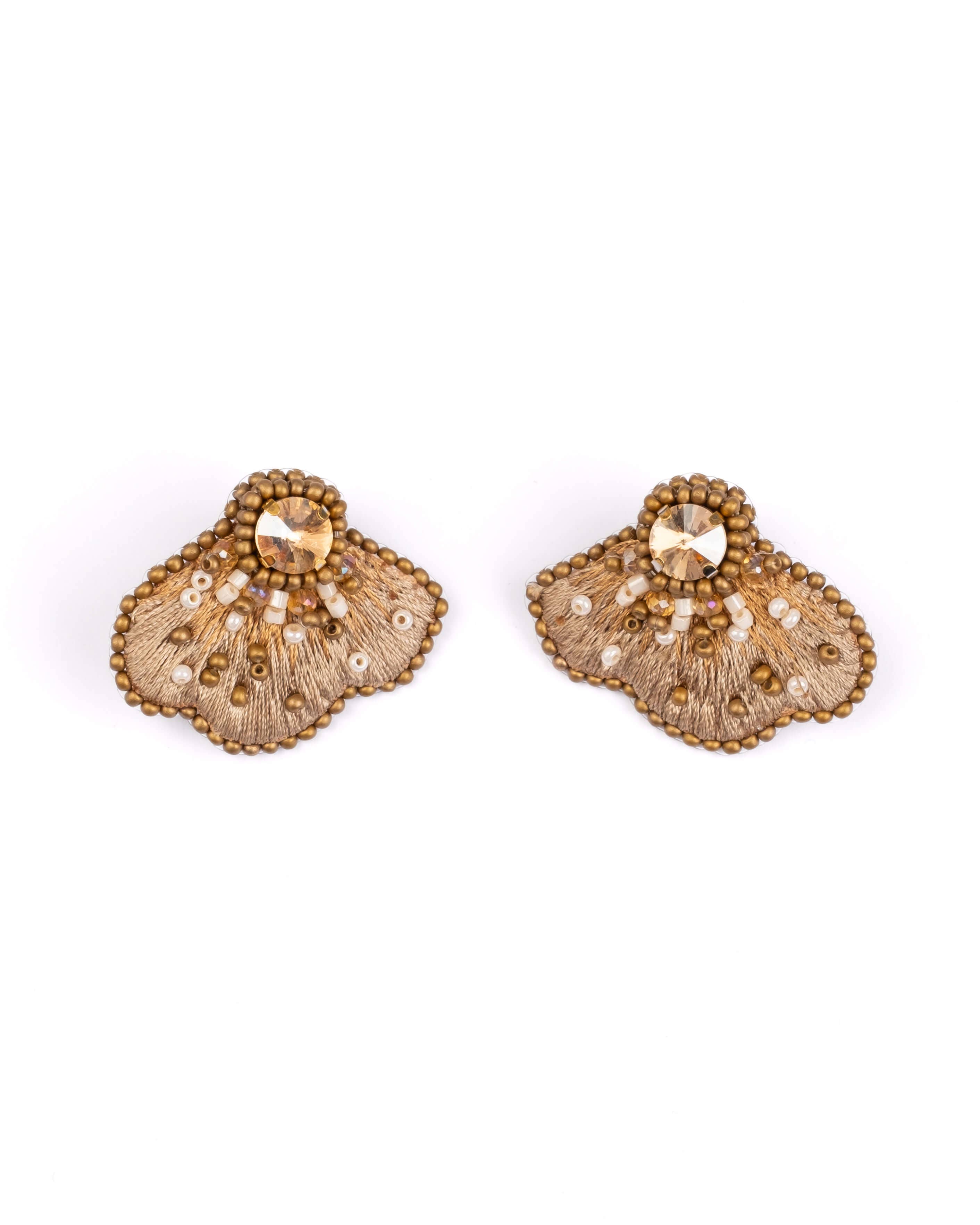 Embroidered Scallop Stud Earrings