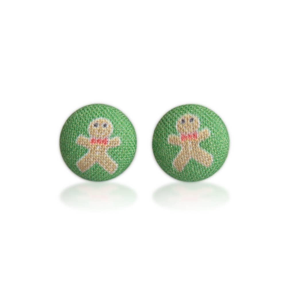 Gingerbread Men Fabric Button Earrings