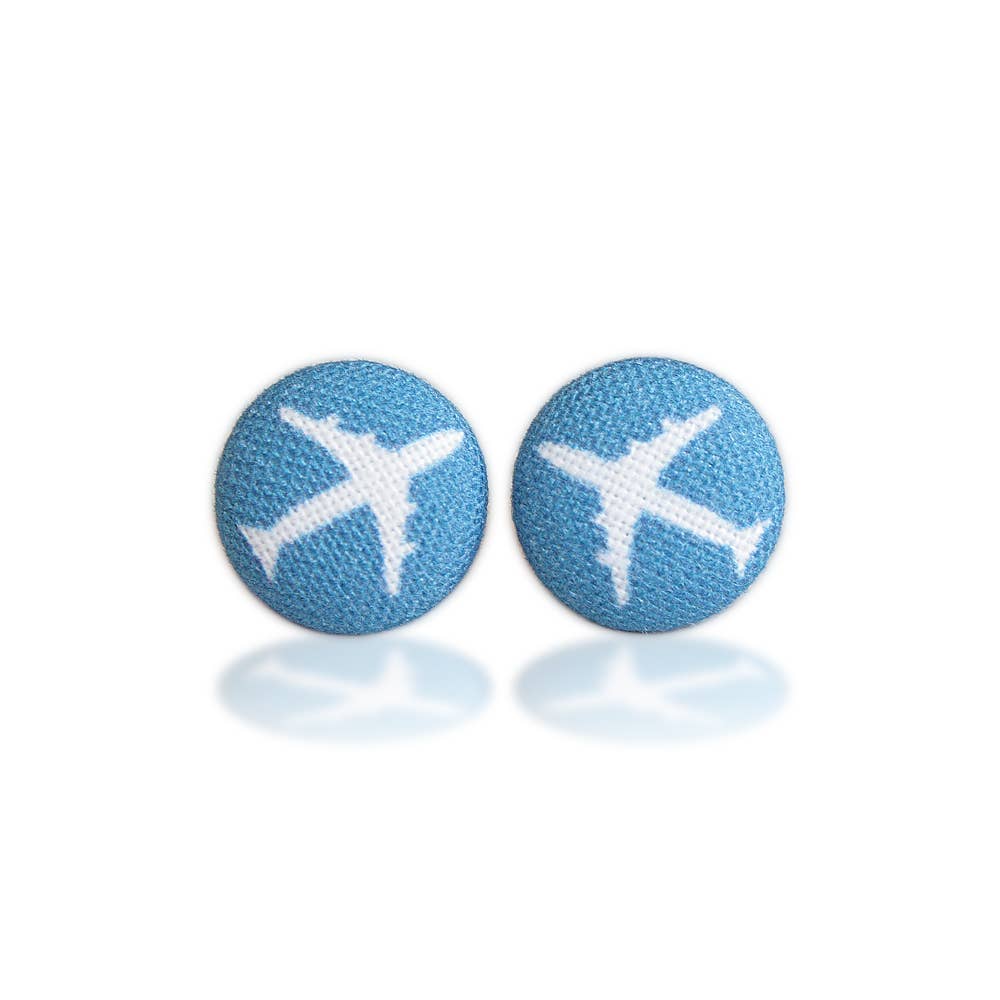 Air Planes Fabric Button Earrings
