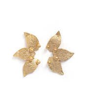 Brushed Gold Leaf Trio Statement Earrings