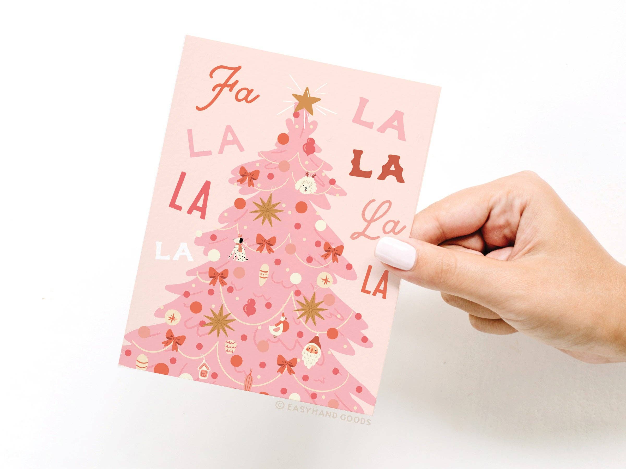 Fa La La Pink Christmas Tree Greeting Card