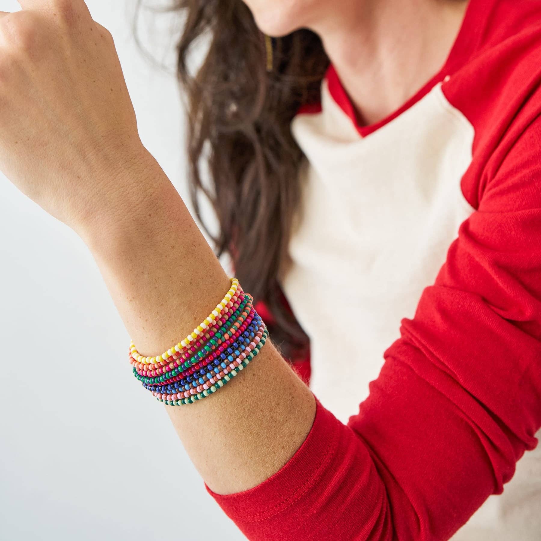 Sage Beaded 10 Strand Stretch Bracelets Multicolor