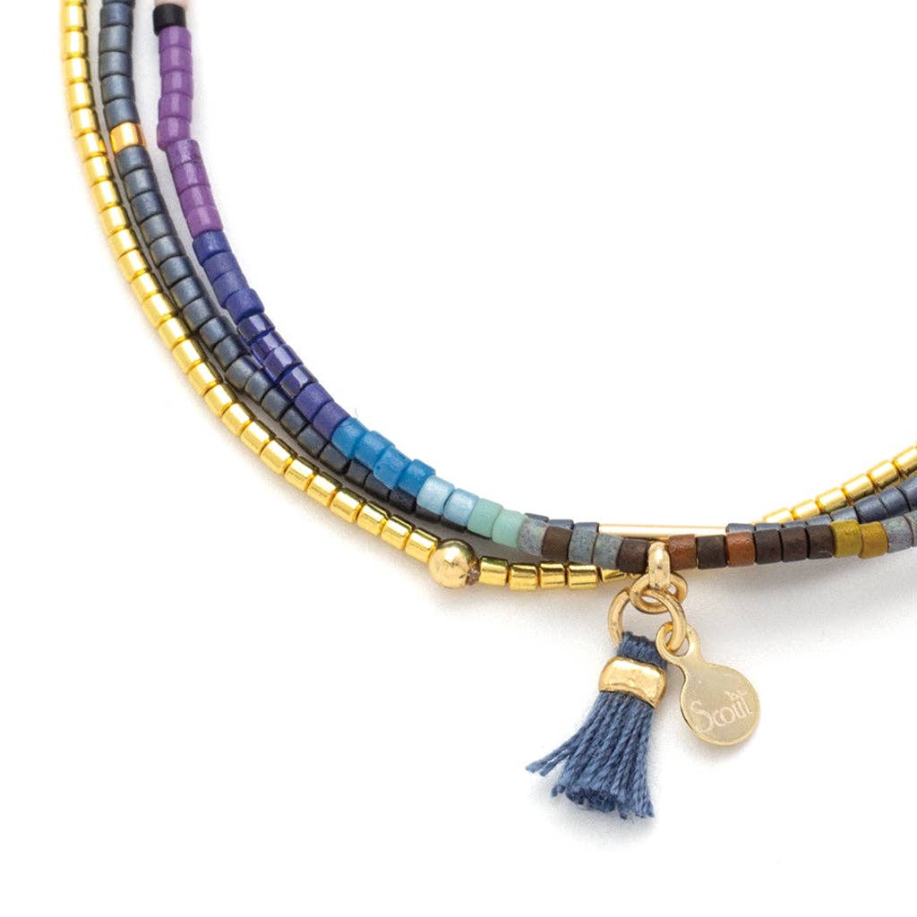 Dark Multi & Gold Chromacolor Miyuki Bracelet Trio