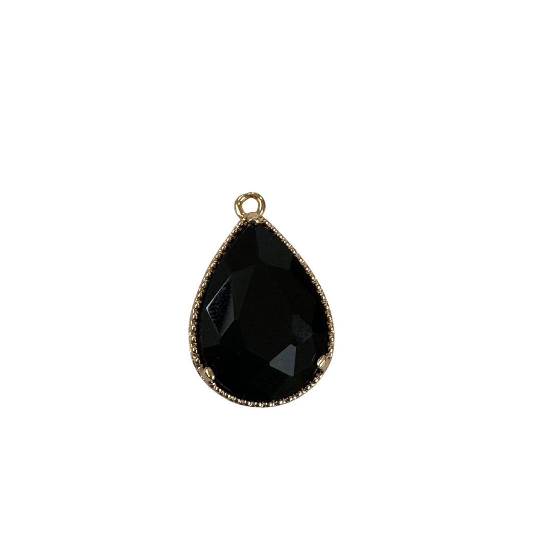 Large Gold Vintage Teardrop Colored Glass Charm