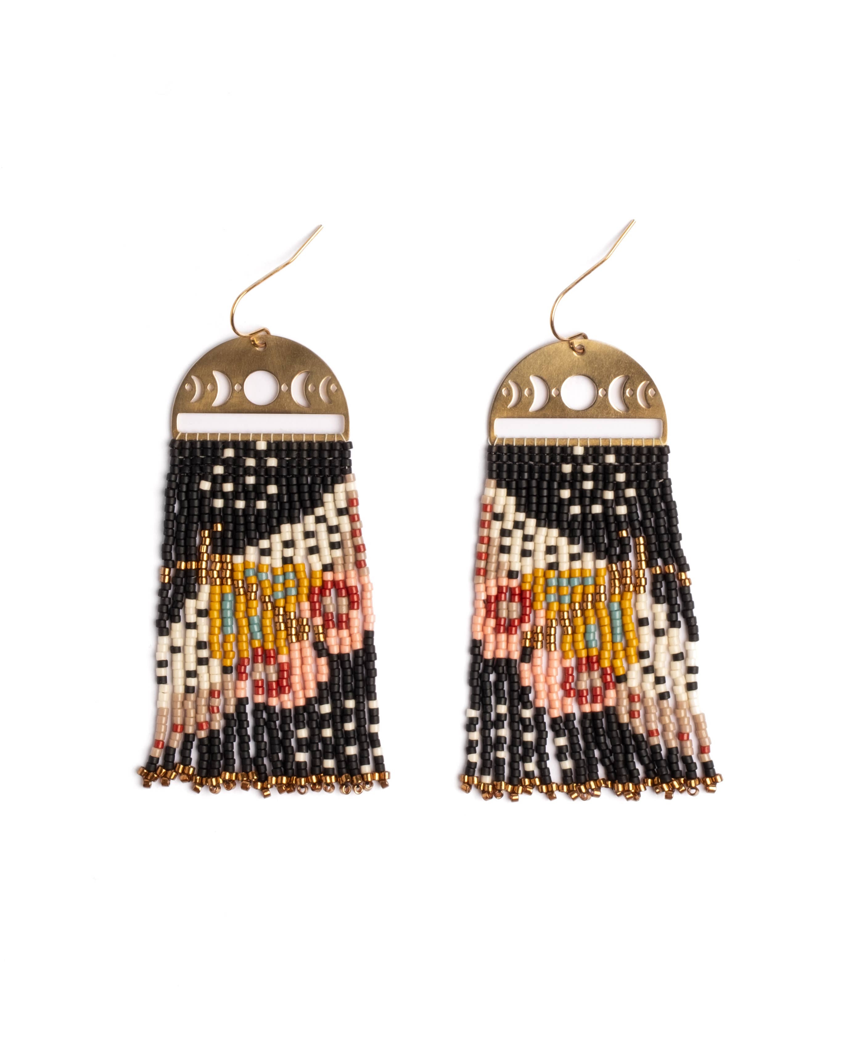 Beaded Handwoven Moonlit Moth Fringe Earrings