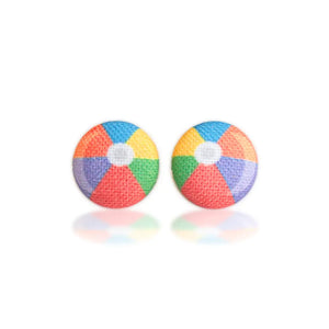 Beach Ball Fabric Button Earrings