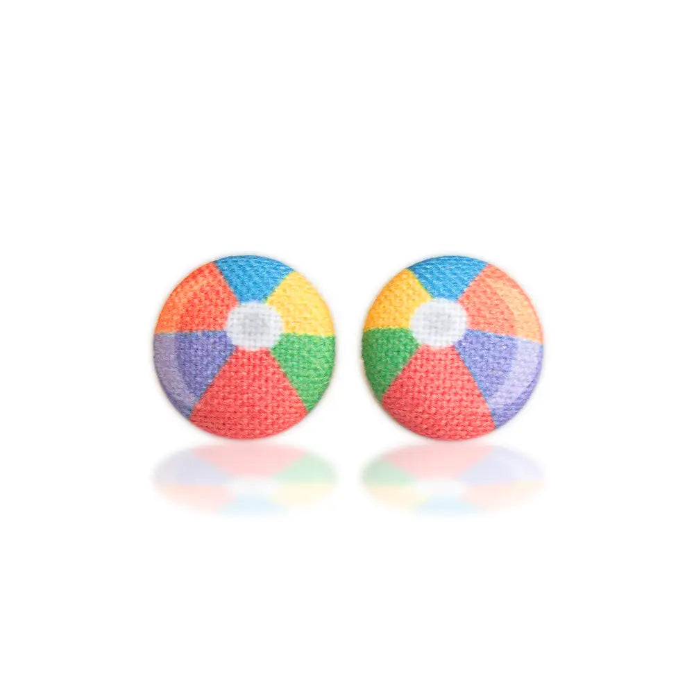 Beach Ball Fabric Button Earrings