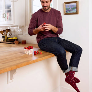 Socks that Support Self-Checks (Maroon Strawberries)