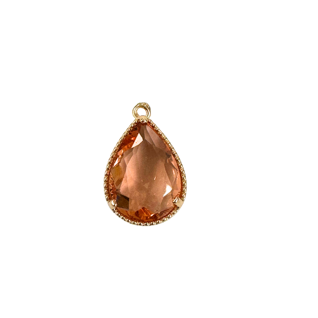 Large Gold Vintage Teardrop Colored Glass Charm