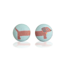 Long Dog Fabric Button Earrings