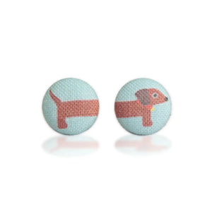 Long Dog Fabric Button Earrings