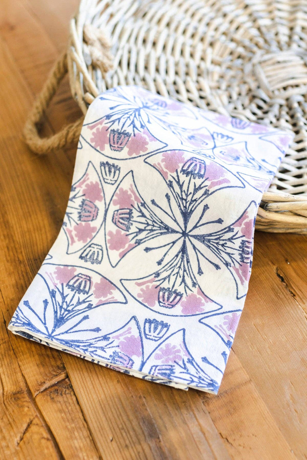 Navy & Lilac Mosaic  Tea Towel