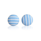 Blue Stripes Fabric Button Earrings