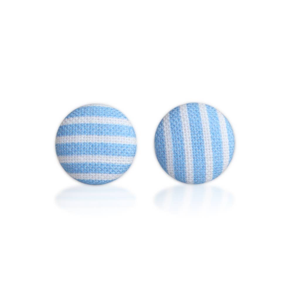 Blue Stripes Fabric Button Earrings