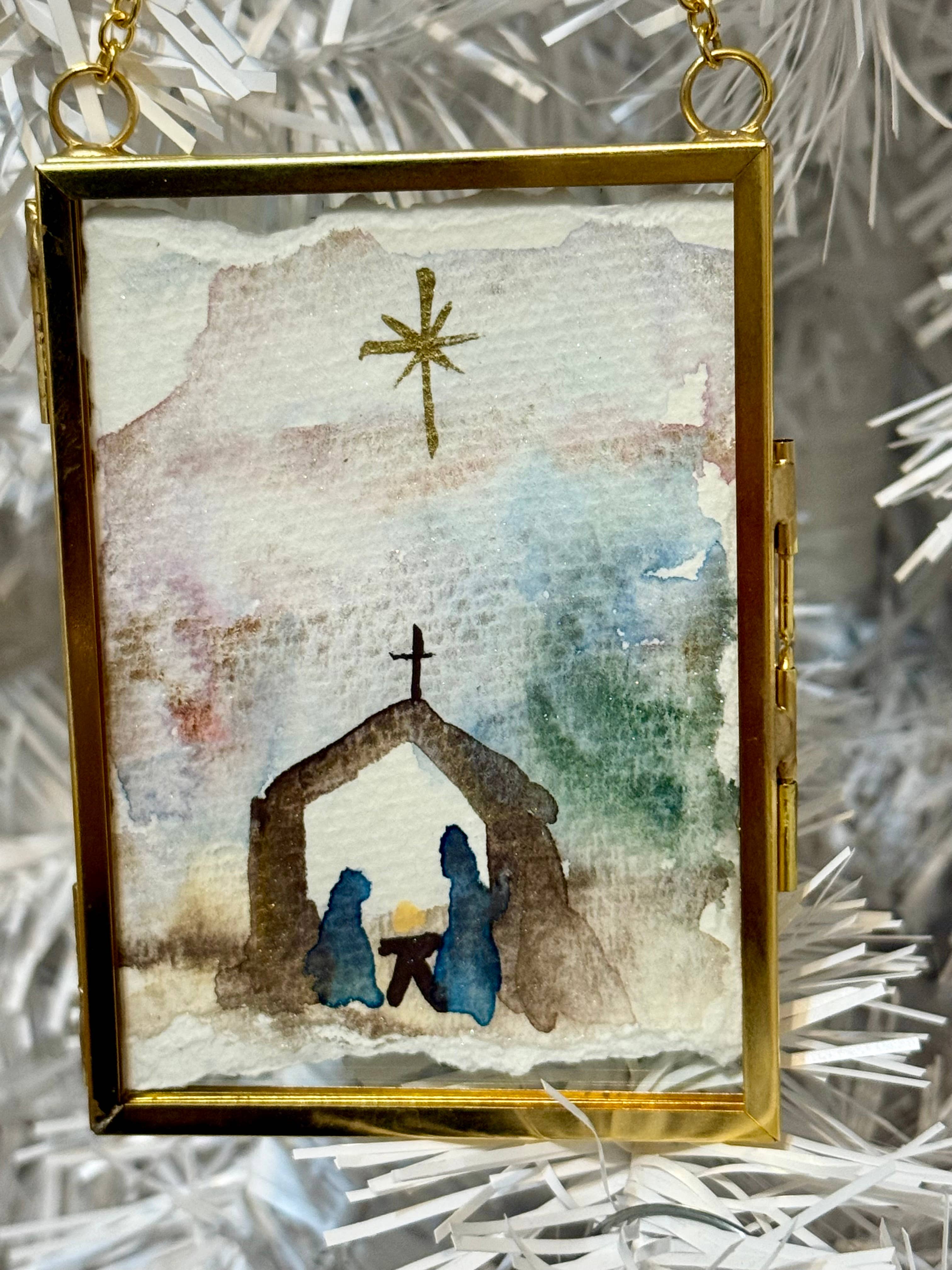Watercolor Nativity Christmas Ornament