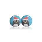 Santa Penguin Fabric Covered Button Earrings