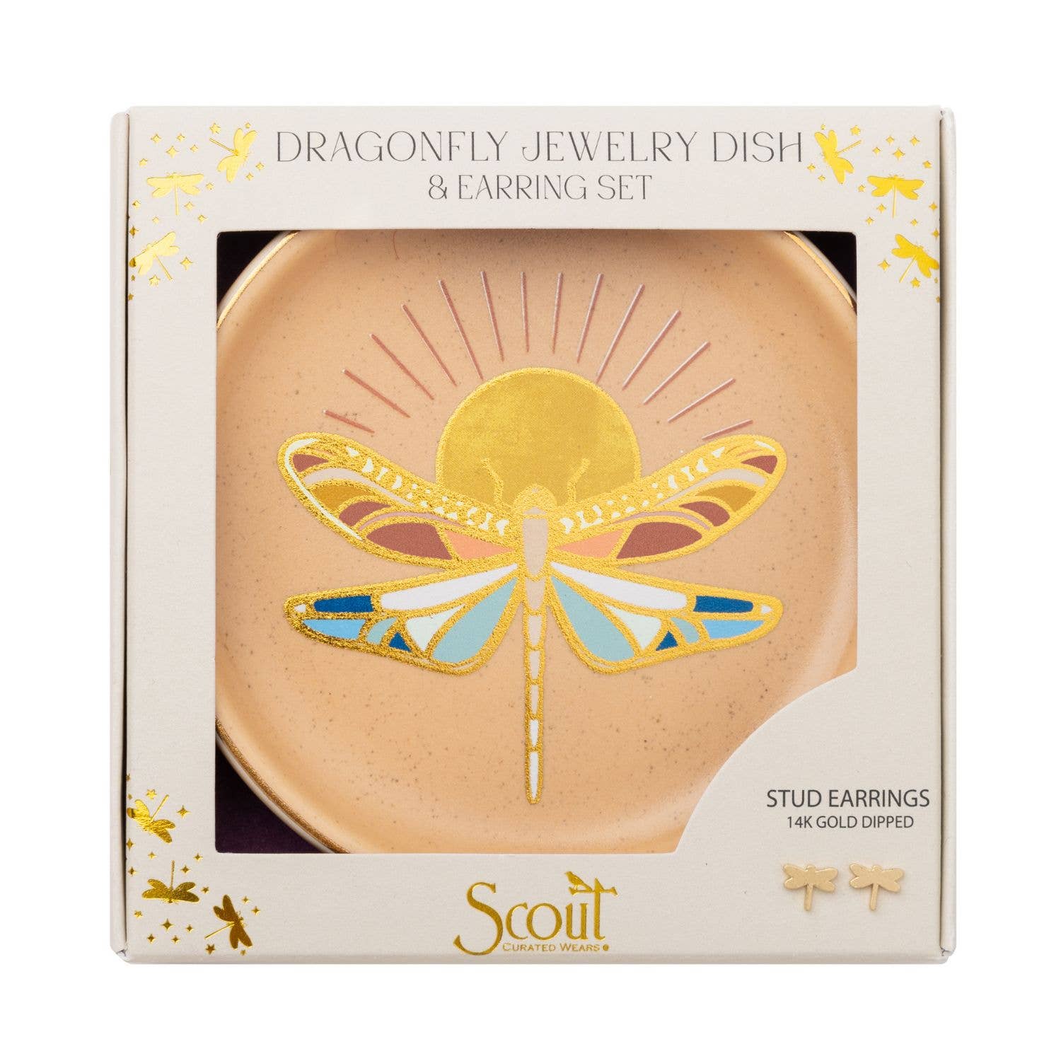 Jewelry Dish & Stud Earring Set - Dragonfly/Terracotta