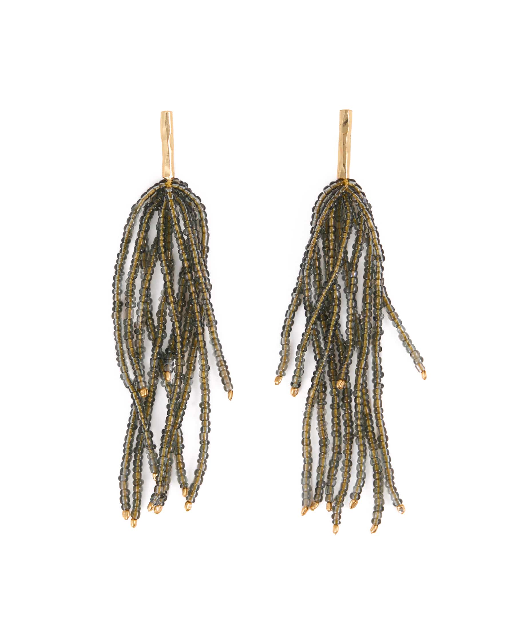 Marissa Brass + Bead Fringe Earrings Olive
