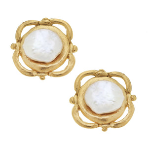 Gold with Pearl Pierced Earrings